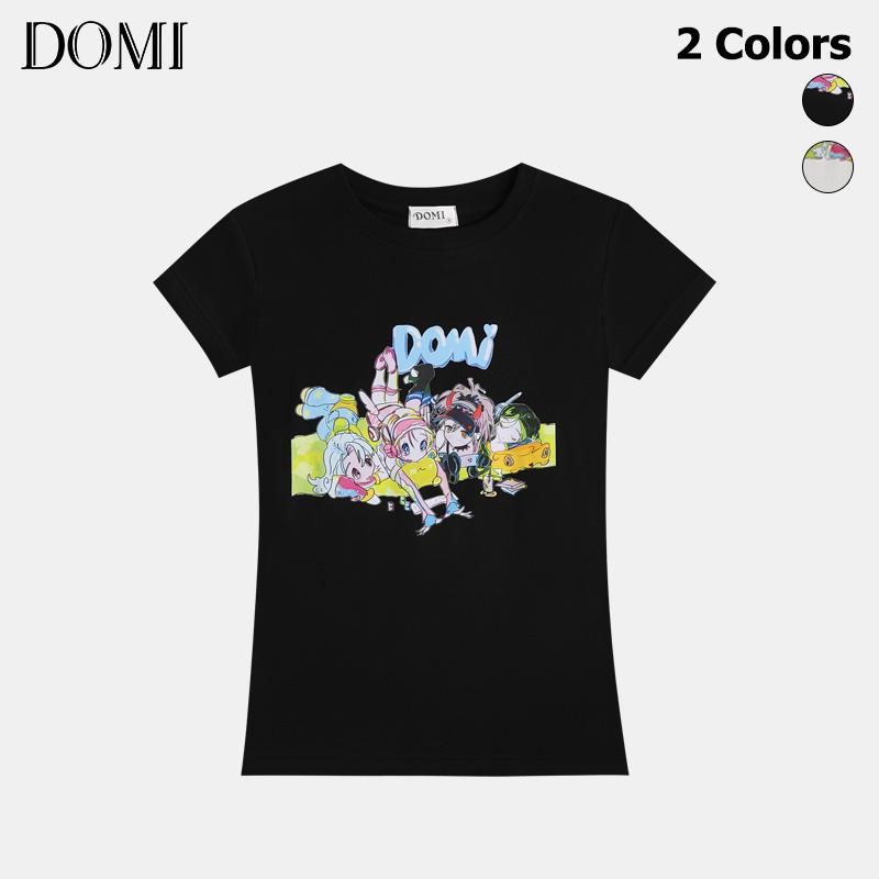 DOMI - เสื้อยืดพิมพ์ลายการ์ตูน มาใหม่ คอกลม แฟชั่นลำลอง เสื้อยืดแขนสั้น Unisex สำหรับผู้หญิง