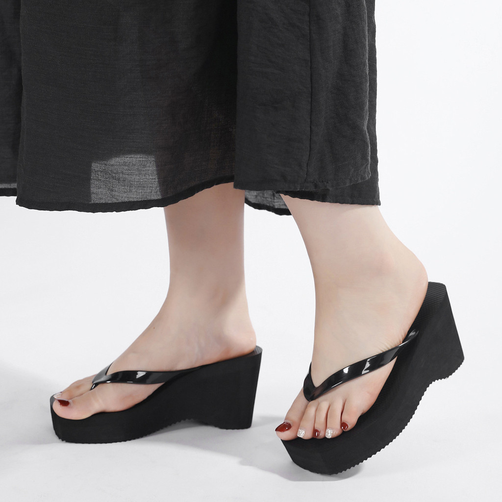 หนา soled Flip-Flops ผู้หญิงฤดูร้อนสแควร์ Toe 8 ซม.แฟชั่น Flip-Flops สวมใส่ด้านนอก Anti @