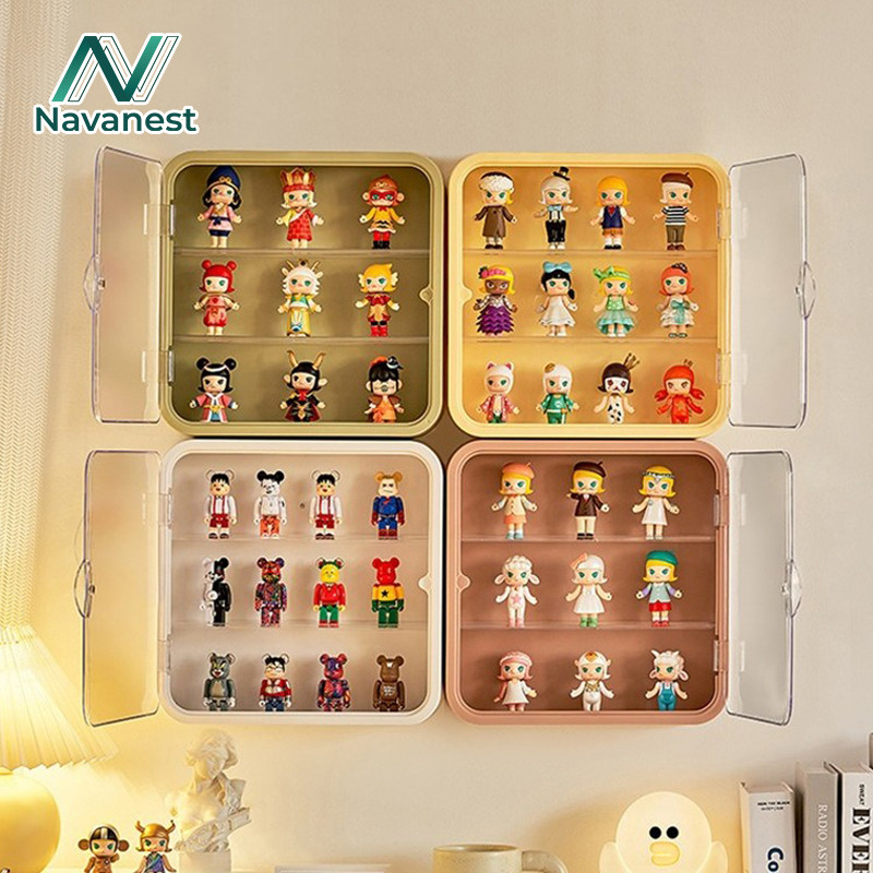Navanest กล่องใสเก็บโมเดล โชว์ของเล่น ของสะสม แบบแขวนผนัง กันฝุ่นกันความชื้น มีฝาปิด ไม่ต้องติดตั้ง