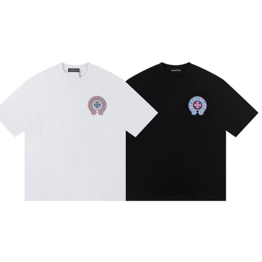 ใหม่ขนาดใหญ่สีพิมพ์เกือกม้าห่วงแขนสั้นเสื้อยืดหลวมผ้าฝ้ายเยาวชนผู้ชายและผู้หญิงสบายๆเยาวชนนักเรียนครึ่งแขนรอบคอแขนสั้นเสื้อยืด