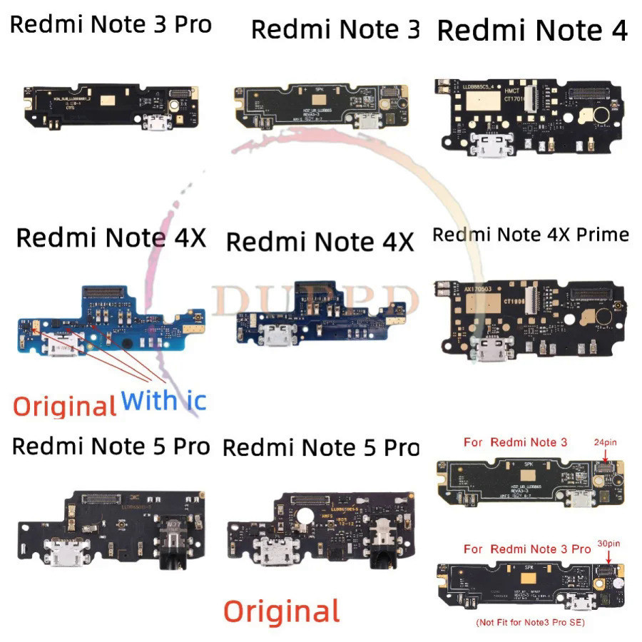 แท้ บอร์ดพอร์ตชาร์จ USB สายเคเบิลอ่อน แบบเปลี่ยน สําหรับ Xiaomi Redmi Note 3 4 4X 5 5A Pro