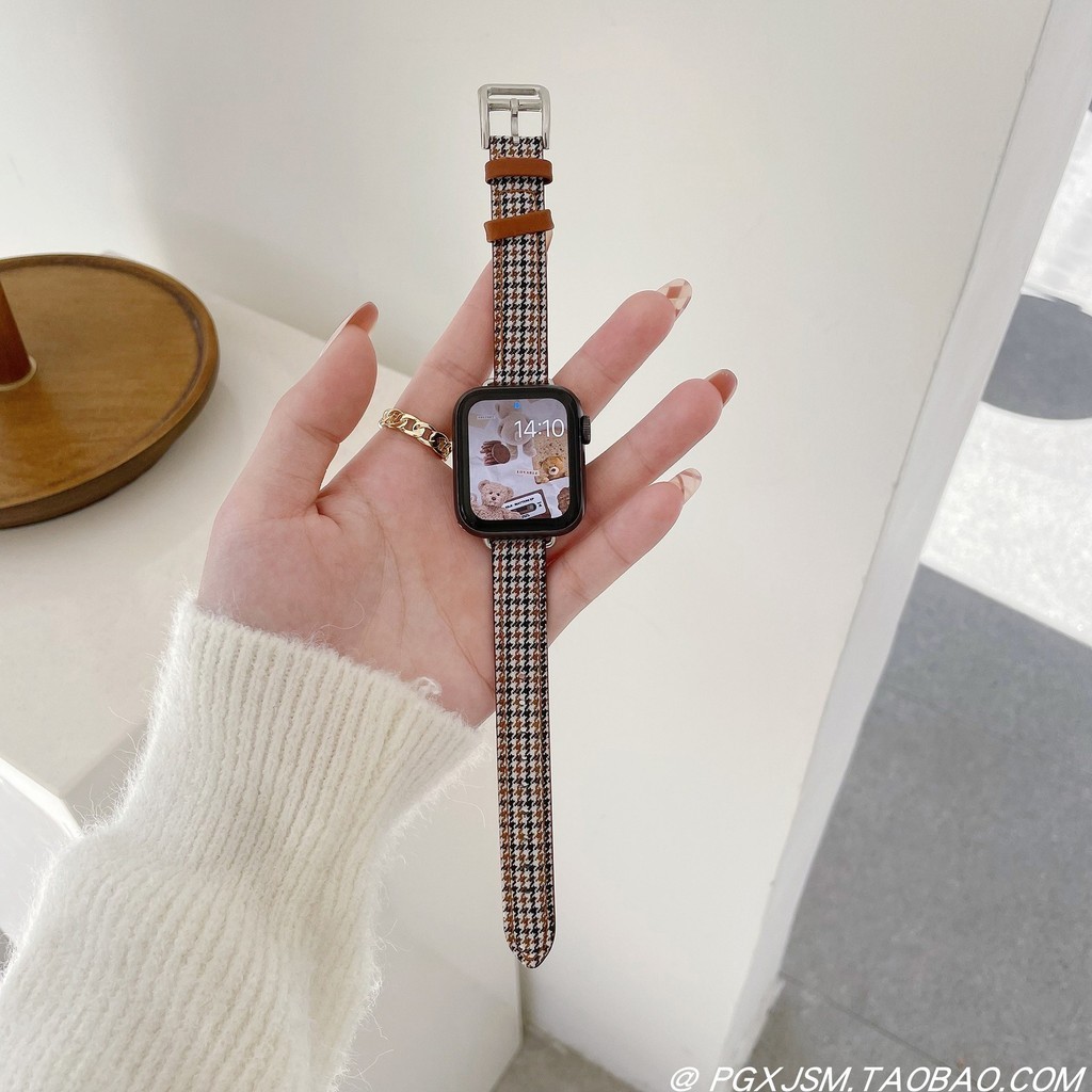 เหมาะสําหรับ Apple Watch iwatch765432สายนาฬิกาข้อมือ ผ้าแคนวาส หนังวัวแท้ สําหรับผู้หญิง