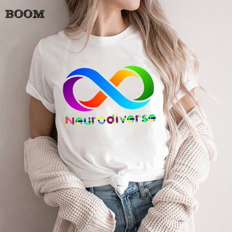Neurodiverse Infinity Sign เสื้อน่ารัก Rainbow Tees ออทิสติก Tshirt เสื้อผ้าหญิง Y2k สุภาพสตรีแฟชั่นกราฟิกเสื้อยืด
