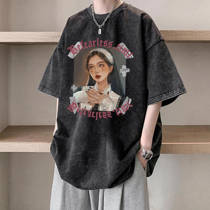 260gหนัก ผ้าคอตตอน100% Qkoole เสื้อยืดผ้าฟอก oversize เรโทรเสื้อเชิ้ตสำหรับคู่รักชายและหญิงT1159