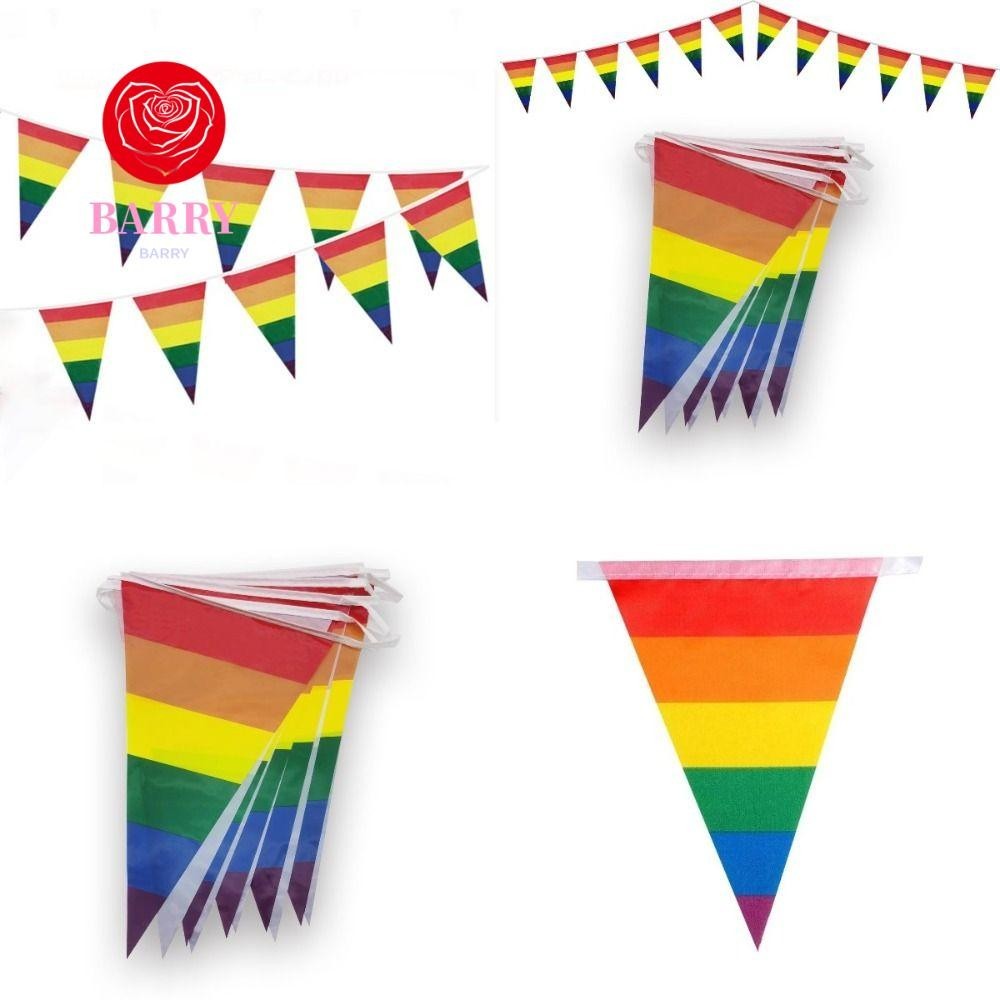 Barry ธงสามเหลี่ยม PE LGBT สีรุ้ง 5 เมตร 10 หน้า อเนกประสงค์ สําหรับตกแต่ง