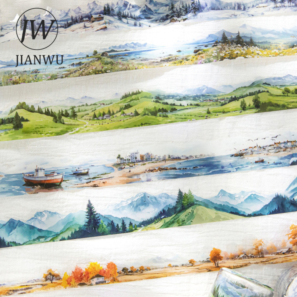 Jianwu เทป PET ลายภูเขาและทะเล ขนาด 30 มม.*200 ซม. สไตล์วินเทจ สําหรับเครื่องเขียน DIY