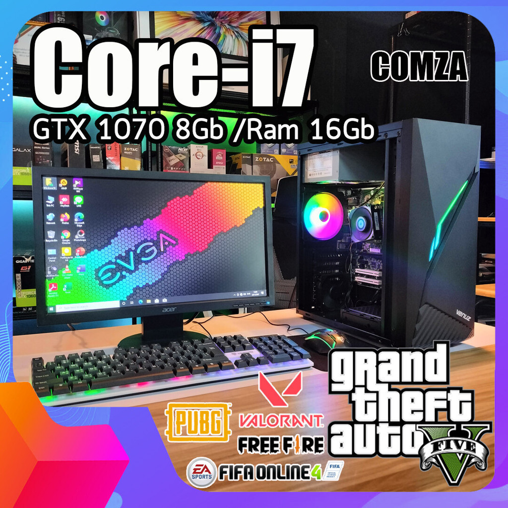 คอมเล่นเกม Core i7 /GTX 1070 8Gb /Ram 16Gb ทำงาน เล่นเกมส์ GtaV,Pubg,Fifa,Freefire,Valorant สินค้าคุณภาพ พร้อมใช้งาน