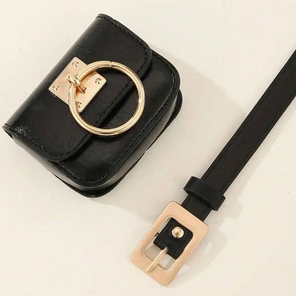 HOBBYIN ผู้หญิงกระเป๋าเข็มขัดวินเทจ, PU หนัง Punk Square Heart Gothic Fanny Packs, Travel เอวกระเป๋า Y2K สไตล์เข็มขัดหัวเข็มขัดโลหะสีดํา