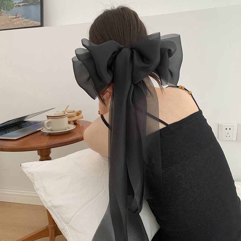 Oversize ตาข ่ ายโบว ์ Hairpin เกาหลีแฟชั ่ น Elegant ยาวริบบิ ้ นผมคลิปอุปกรณ ์ เสริมผมสําหรับผู ้ หญิงหญิง