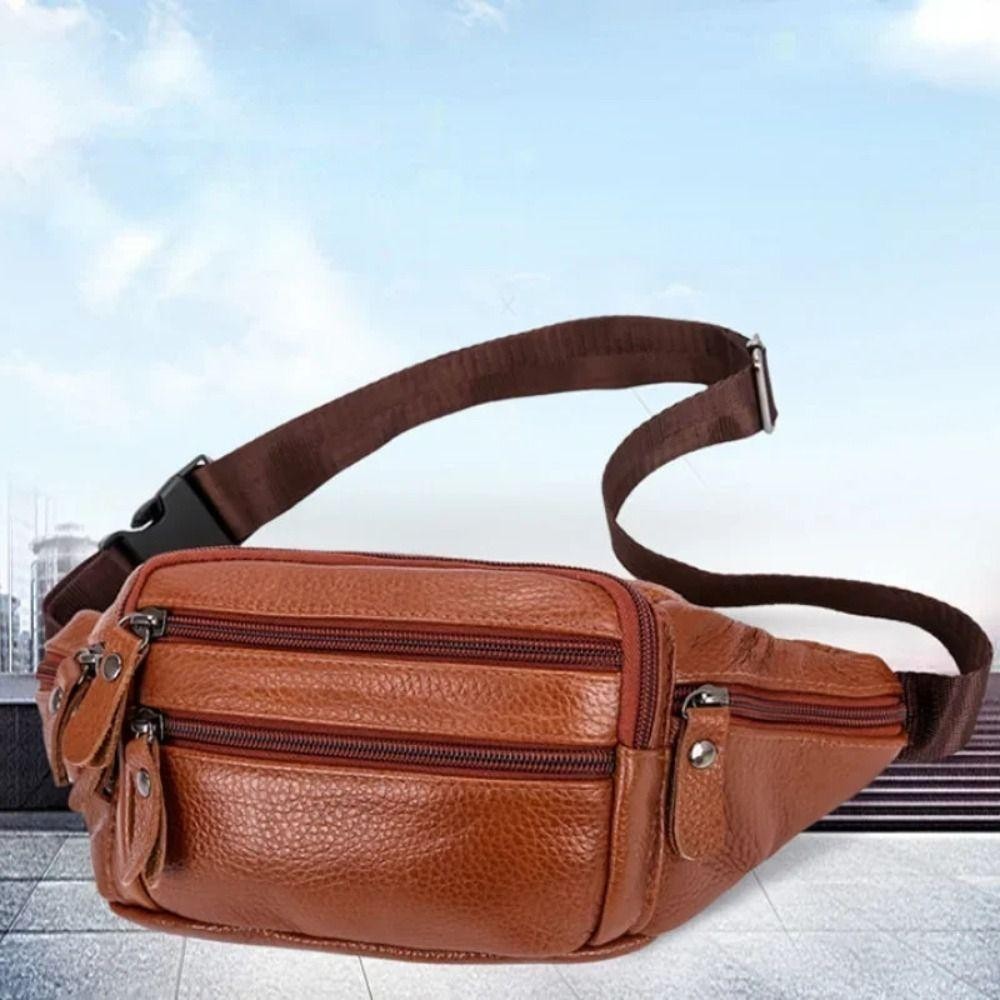 Goxi75 กระเป๋าใส่โทรศัพท์สําหรับเดินทาง, กระเป๋าคาดเอวผู้ชายหลายชั้นกันน้ํา, แฟชั่นหนัง PU ซิปกระเป๋าคาดเอวความจุขนาดใหญ่