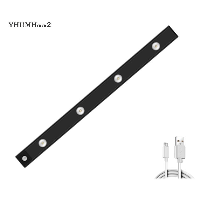 [yhumh002 ] Led Cabinet Light Motion Sensor ชาร ์ จ USB แบบหรี ่ แสงได ้ สีดํา