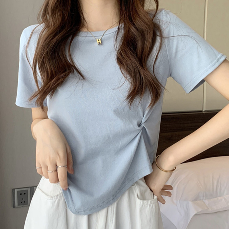 เสื้อยืดแขนสั้นสีดำ L-4XL ใหญ่ผิดปกติดีไซน์สั้น tx8360