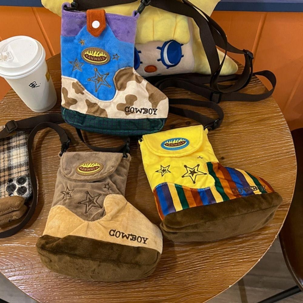 UUMIR กระเป๋าสะพายไหล่กระเป๋าตุ๊กตาผ้ากํามะหยี่ทรงรองเท้ากระเป๋าถือปักคัน - รูปที่ 5