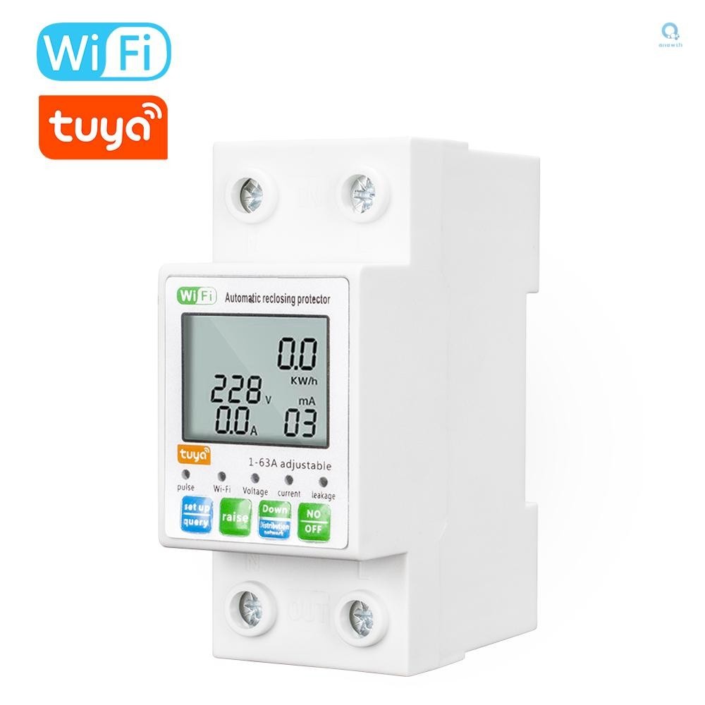 Tuya WiFi อัจฉริยะอัตโนมัติ Reclosing Protector Multifunctional Current Voltage Monitoring Meter จอแสดงผล LCD สวิทช ์ Power Meter Protections Values Settable Mobilephon [Altto ]