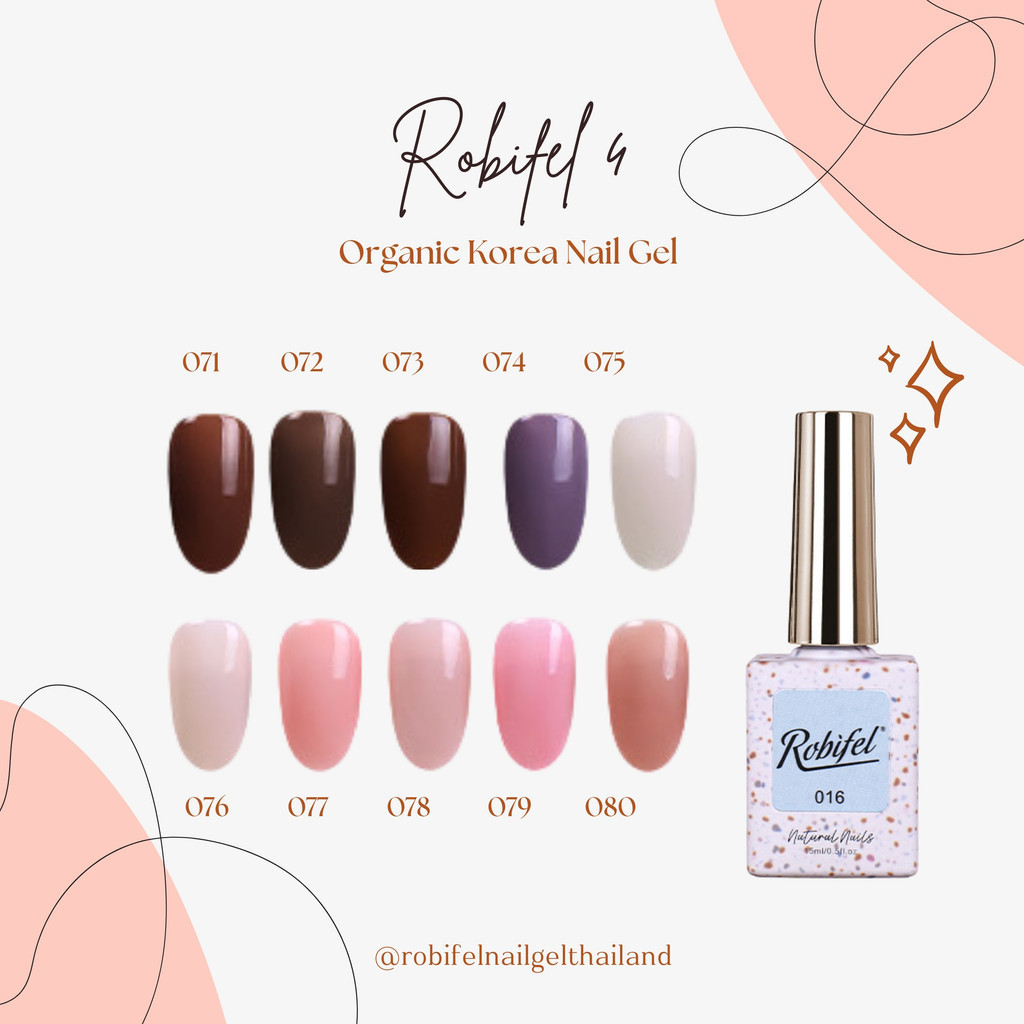 (TPO-Free) สีเจล สีทาเล็บเจล ยาทาเล็บเจล เกาหลี ออแกนิค รุ่น ROBIFEL 4 เนื้อแน่น เบอร์ 71-80 สีไซรัป ชมพู ม่วง น้ำตาล