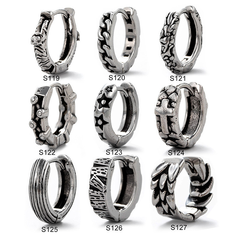 1 ชิ ้ นผู ้ ชายเจาะต ่ างหูสแตนเลส Tiger Cross Design Five Pointed Star แฟชั ่ นหูหัวเข ็ มขัด