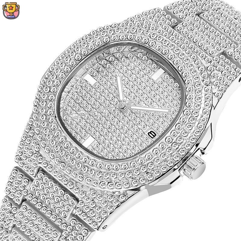 TRนาฬิกาแฟชั่น Iced out นาฬิกาผู้ชาย Ice Cream Quartz Analog นาฬิกาเพชร 4 สีผู้ชายควอตซ์นาฬิกาผู้ชาย Hip Hop นาฬิกาผู้ชาย YDEA