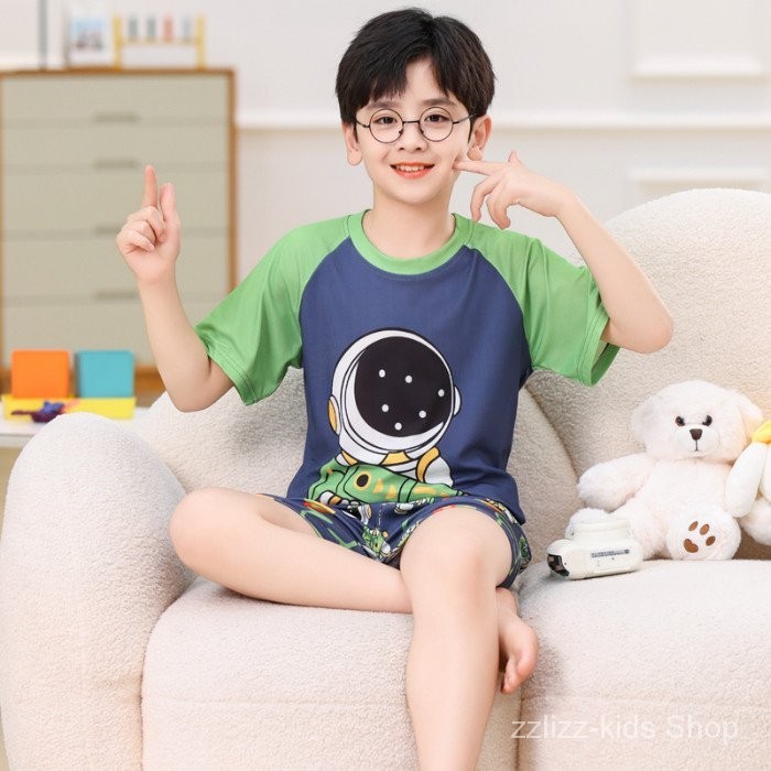 พ ่ อแม ่ และลูกสวมใส ่ ชุดนอนเด ็ กชายเกลียวเด ็ กฤดูร ้ อนบางเครื ่ องปรับอากาศเด ็ กใหญ ่