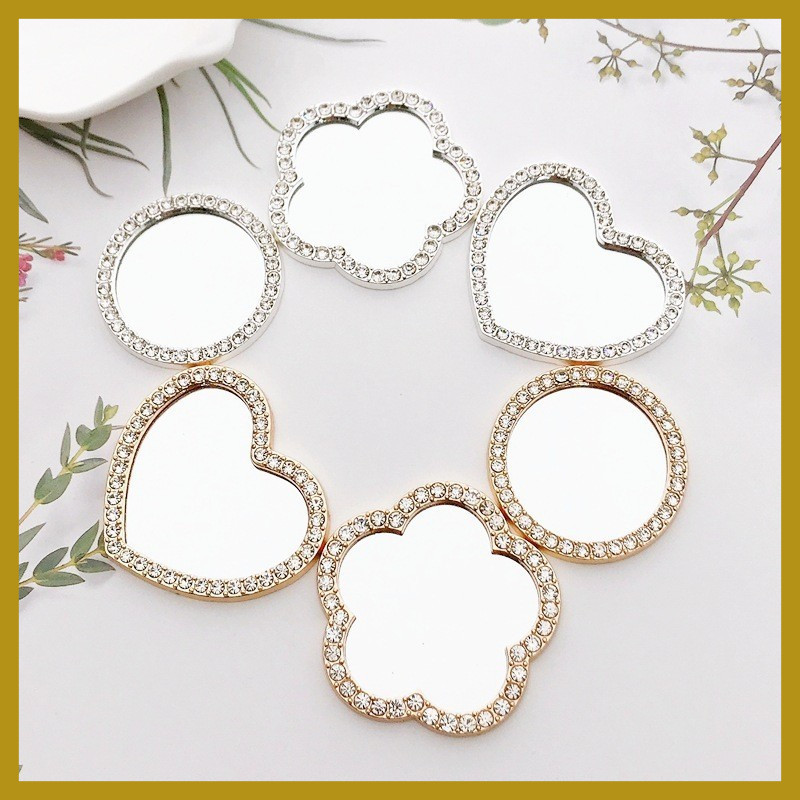 สไตล์ใหม่ Diamond-Studded Love Mirror อุปกรณ์เครื่องประดับ diy ดอกไม้กลมแต่งหน้าโทรศัพท์มือถือความงาม Hand-Made วัสดุครีมกาวกรณี
