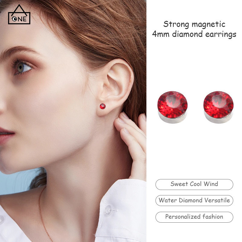 COD ต่างหูแม่เหล็กที่แข็งแกร่งต่างหู Rhinestone 4mm ไม่มีหูต่างหูต่างหู Unisex-a.one