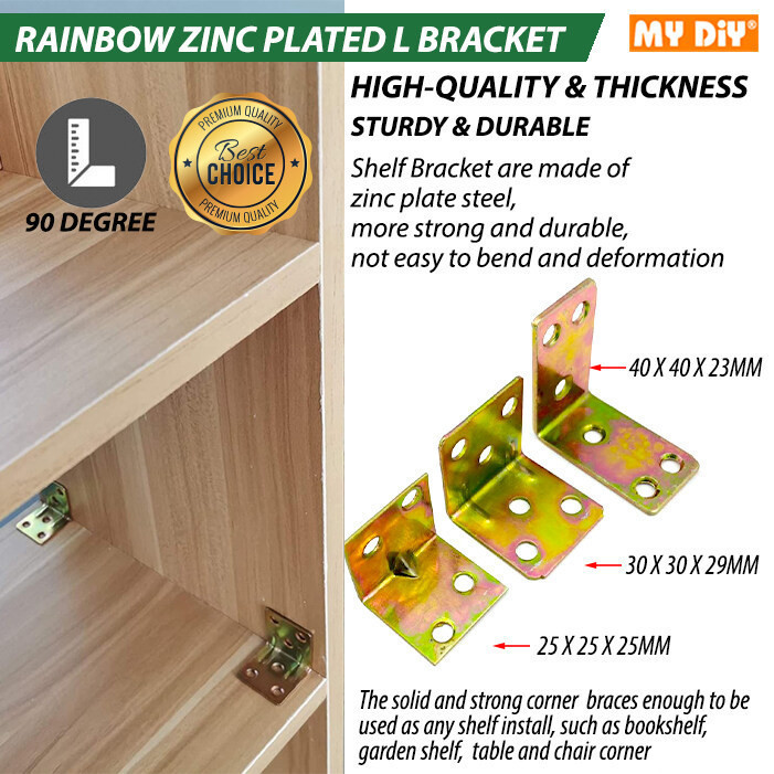 DIY Online4u - RAINBOW ZINC PLATED L BRACKET สําหรับ CABINET, DRAWER, CHAIR, SHELVES, WOOD FURNITURE
