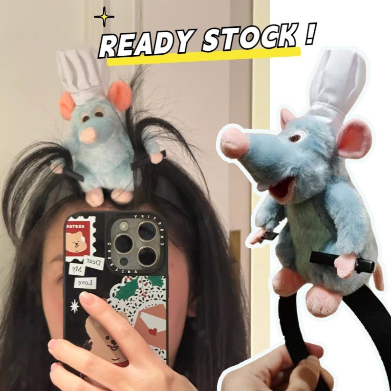 Ratatouille แถบคาดศีรษะการ์ตูนเมาส์ Hairband ใหม่การ์ตูนตุ๊กตา Plush แถบคาดศีรษะภาษาฝรั่งเศสคํากว้าง-brim Hairpin Photo Headwear สาวสร้างสรรค์ของขวัญ