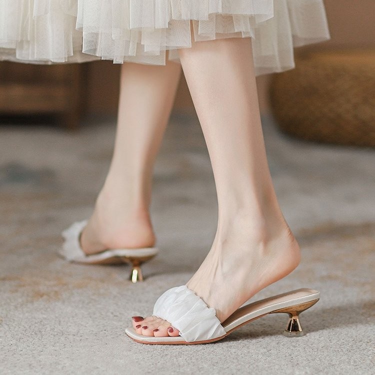 Square Toe Stiletto Slip-On รองเท ้ าส ้ นสูงผู ้ หญิง