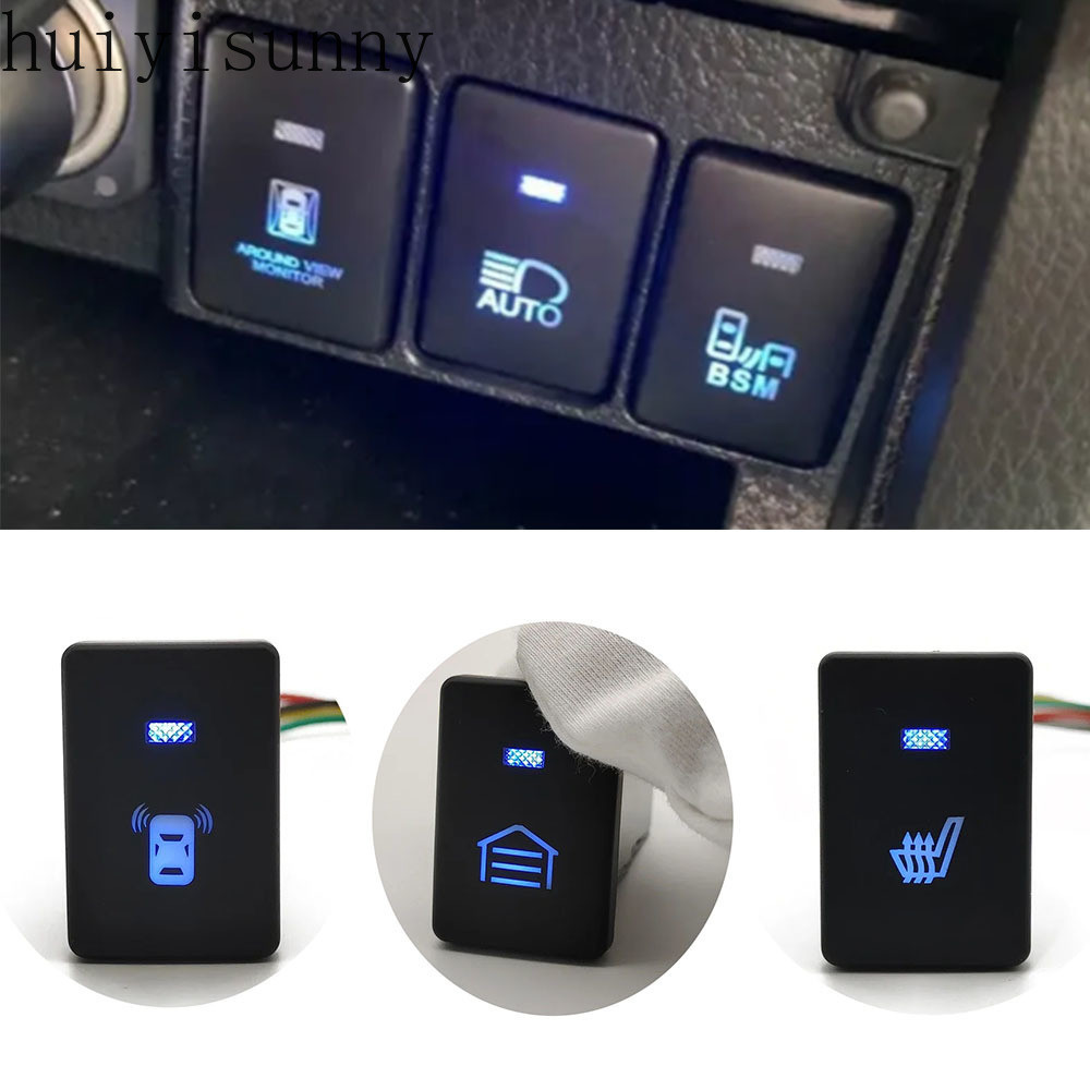 Hys 1PC 12V สีฟ้า LED DRL Light ที่นั่งกระจกอุ่น Push สวิทช์ที่จอดรถปุ่มสําหรับ Toyota Camry Prius Corolla PRADO RAV4 อุปกรณ์เสริม