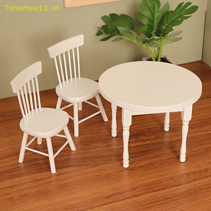 Timehee 1Set Doll House Mini Simple White Table Chair Model Doll House Home Scene ตกแต ่ ง TH