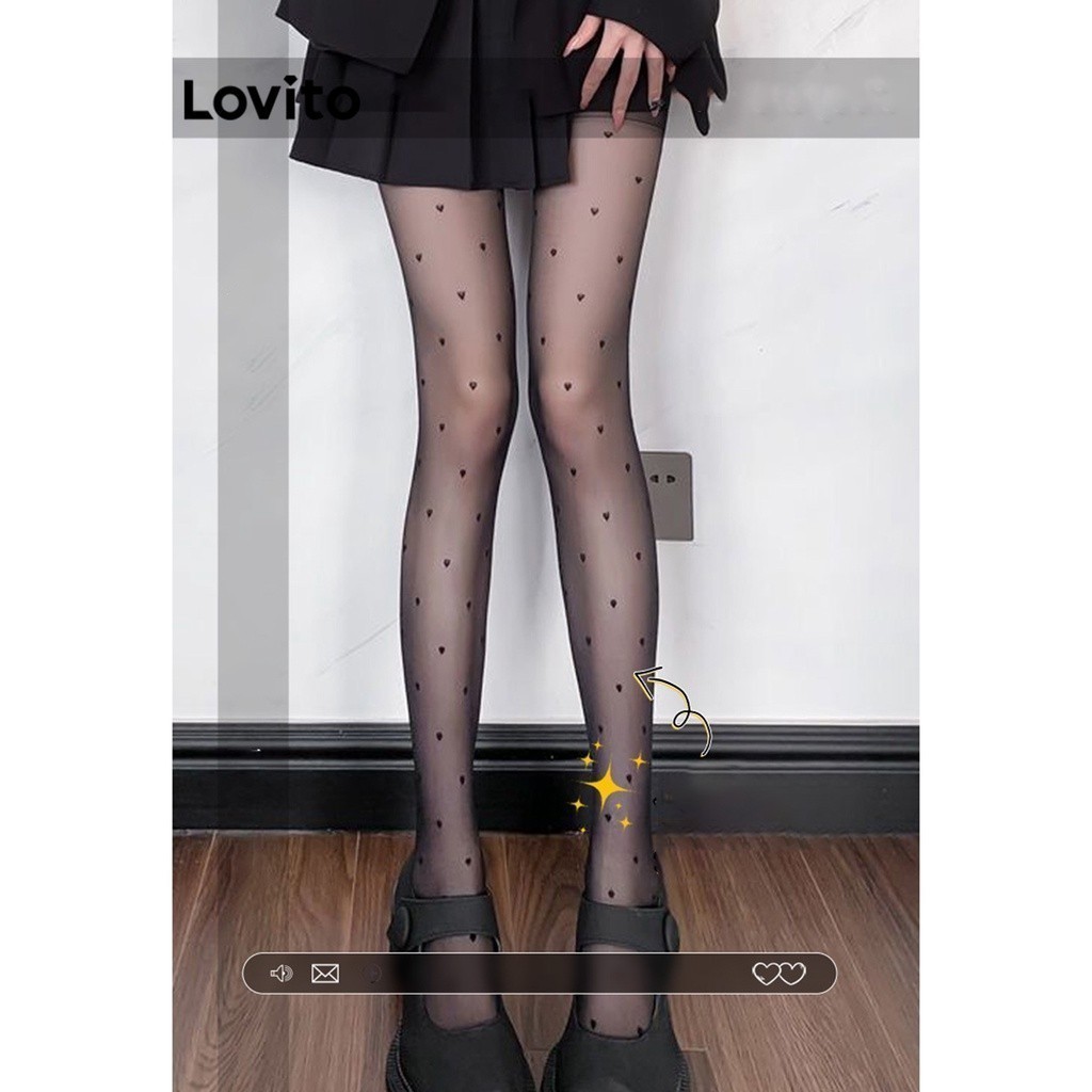Lovito ถุงน่องผู้หญิง ต้นขาสูง ตาข่าย เอวสูง ลายจุด เซ็กซี่ LNA42001