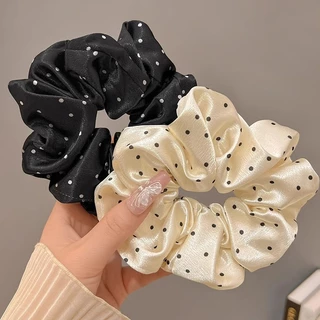 1 ชิ ้ นสีขาวจุดโบว ์ สแควร ์ ผมผูกเชือกผม Scrunchies ยางหางม ้ าผมอุปกรณ ์ เสริมสําหรับสาวน ่ ารัก