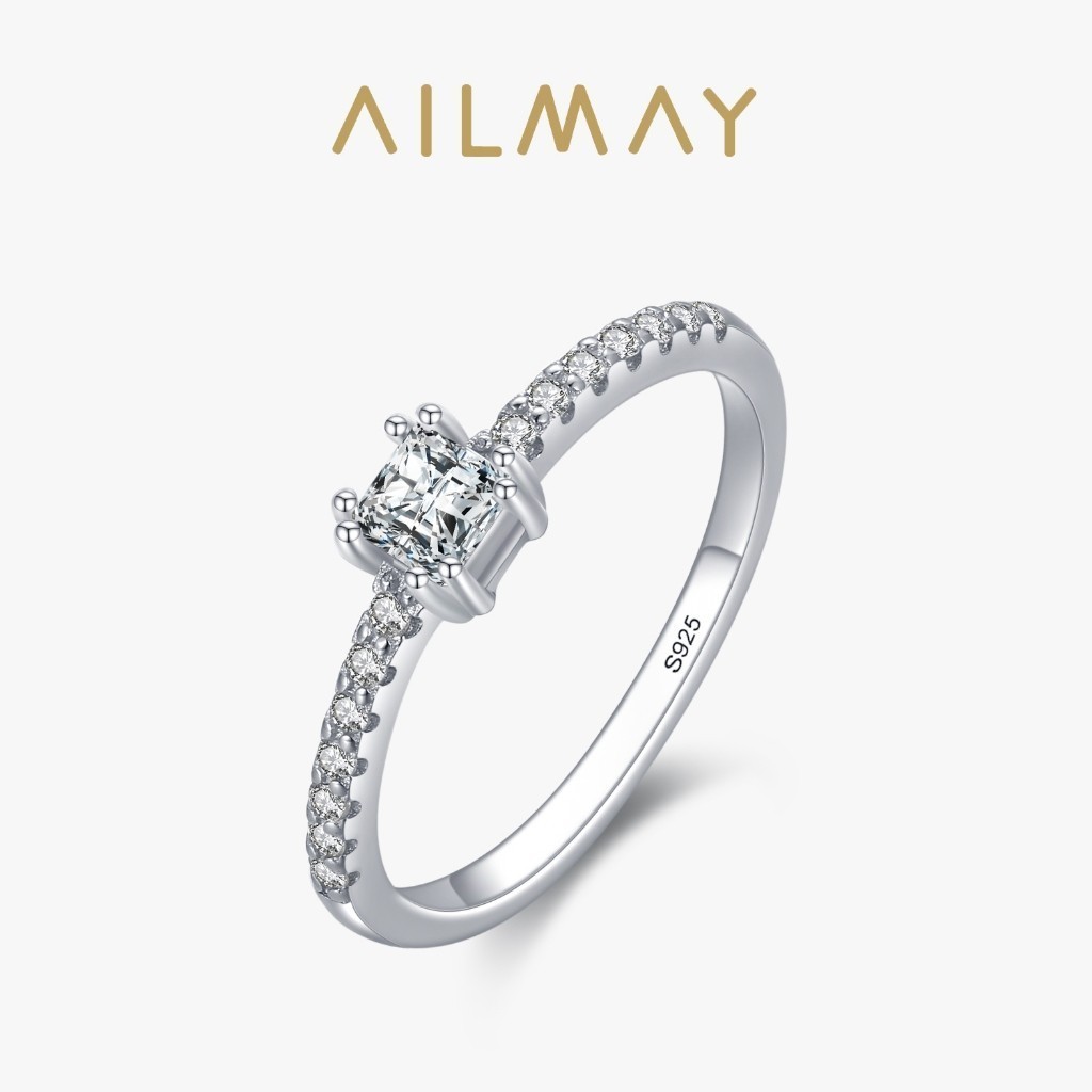 Ailmay 925 เงินสเตอร์ลิงสแควร์มรกตตัดพราว CZ แหวนสําหรับผู้หญิง