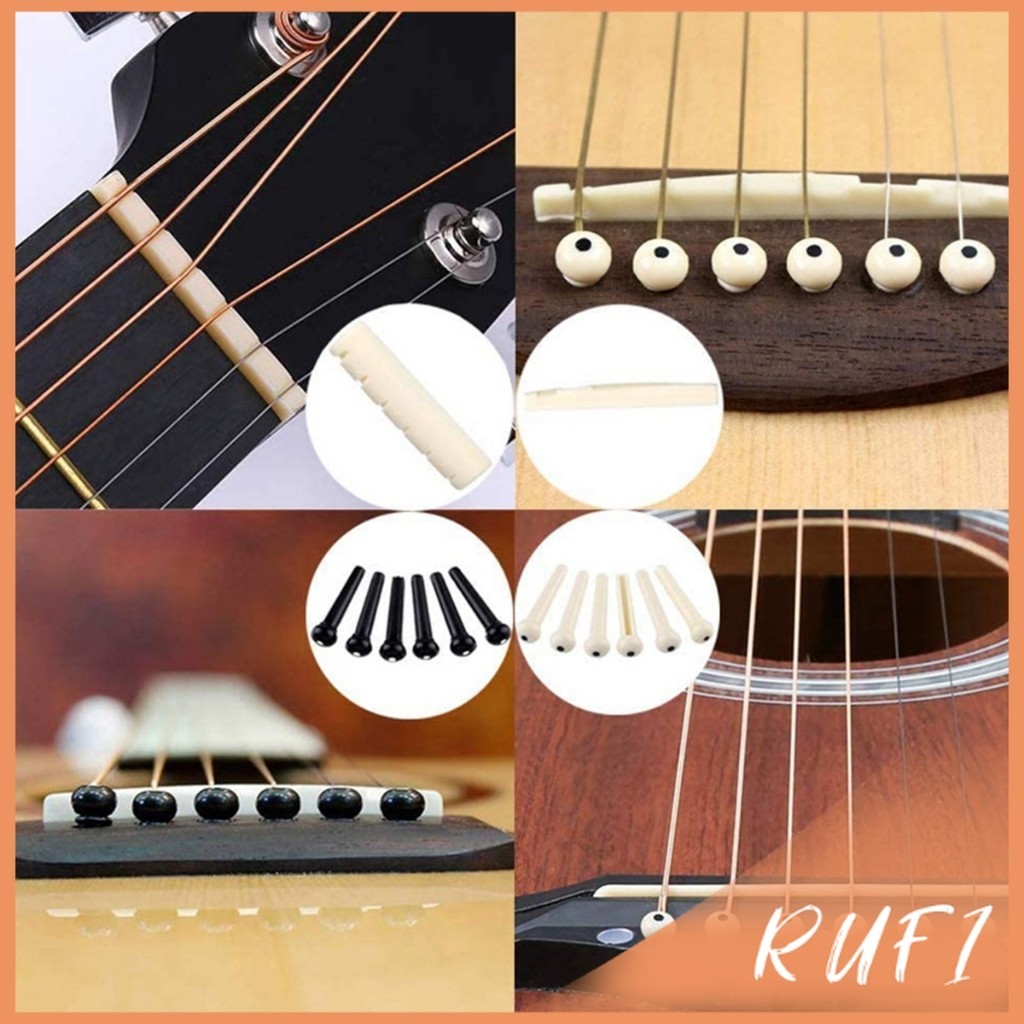 RUFI ชุดพลาสติก กีต้าร์โปร่ง นัทบน หย่องล่าง หมุดพิน สีขาว  Guitar accessories - รูปที่ 6