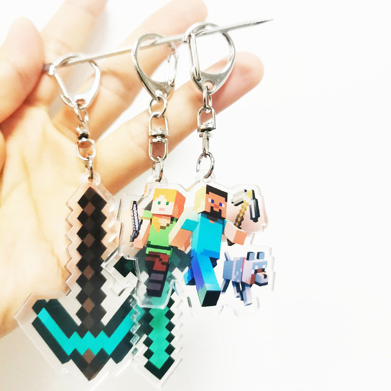 Minecraft พวงกุญแจอะคริลิคการ ์ ตูนจี ้ Photo Flash โปร ่ งใส Charm การพิมพ ์ บุคลิกภาพ Holographic อะนิเมะ Key Chains