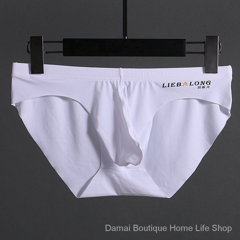 ใหม่ชุดชั้นในชายผ้าไหมน้ําแข็งกางเกงเย็นผู้ชายบางเล็กน้อยโปร่งใสไม่มีรอยต่อ U-Convex ต่ําเอวเซ็กซี่ชุดชั้นในผู้ชาย Quick @