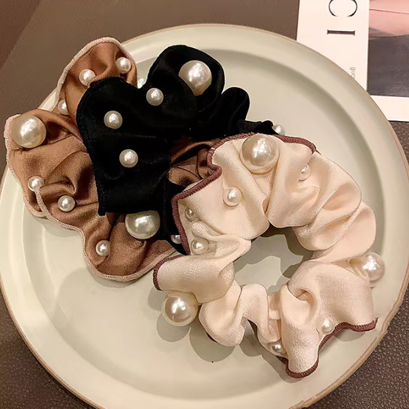 Solid Pearl ยืดหยุ่นผม Ties หางม้าเชือกผมสําหรับผู้หญิงผม Band อเนกประสงค์ Headwear งานแต่งงานอุปกรณ์เสริมผม