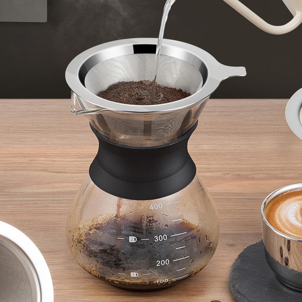 สแตนเลสกาแฟกรอง Pour Over Coffee Dripper ทําความสะอาดง ่ าย Paperless Pour Over Coffee Maker Reusable Cone Dripper unhcxeth
