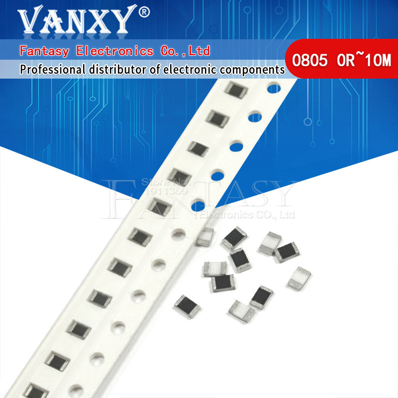 100 ชิ้น 0805 SMD 1/8 วัตต์ตัวต้านทานชิป 0R ~ 10M 0 10R 100R 220R 330R 470R 1K 4.7K 10K 47K 100K 0 1