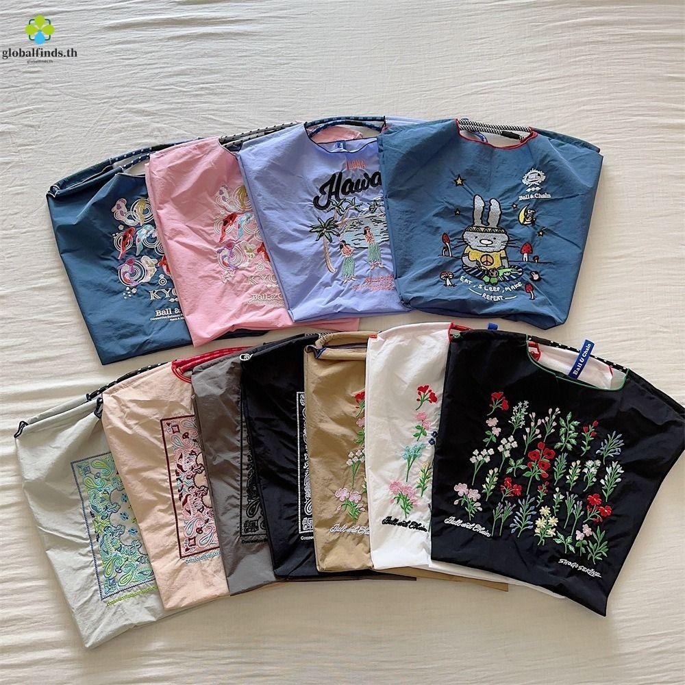 Lfinds Ball&Chain กระเป๋าถือเย็บปักถักร้อย,ดอกไม้ Letter Drawstring Tote Bag,น่ารักปลาผ้าใบขนาดใหญ่ความจุInsดอกไม้กระเป๋าสะพายกลางแจ้ง