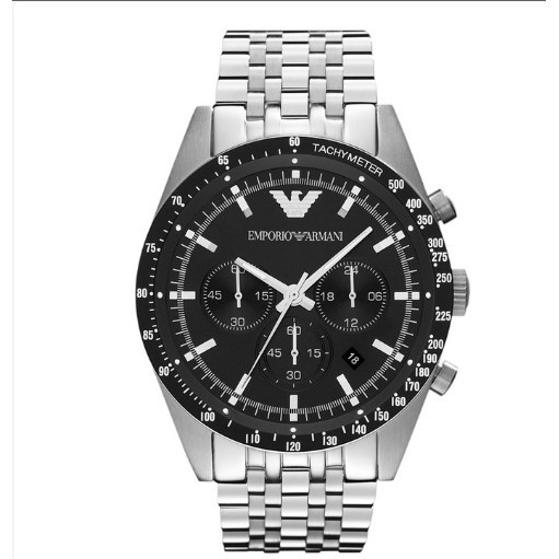 พร้อมสต็อก ! Emporio Armani Sportivo Chronograph Black Dial Silver นาฬิกาข้อมือผู้ชาย รุ่น AR5988 46