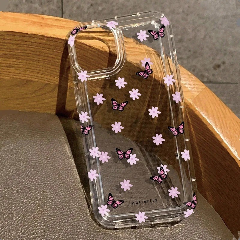 ปลอกสําหรับiphone 16 11 15 Pro Max 14 11 12 13 15 Pro Max XR XS Max X 7 8 Plus SE2022 น่ารักการ์ตูนผีเสื้อพิมพ์Clear Softกันกระแทกซิลิคอน