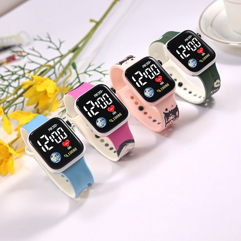 Kawaii Sanrio นาฬิกา Cinnamoroll Melody เด็ก LED Luminous นาฬิกา Kuromi Hello Kitty นักเรียนนาฬิกาข้อมือเด็กของขวัญวันเกิดของเล่น