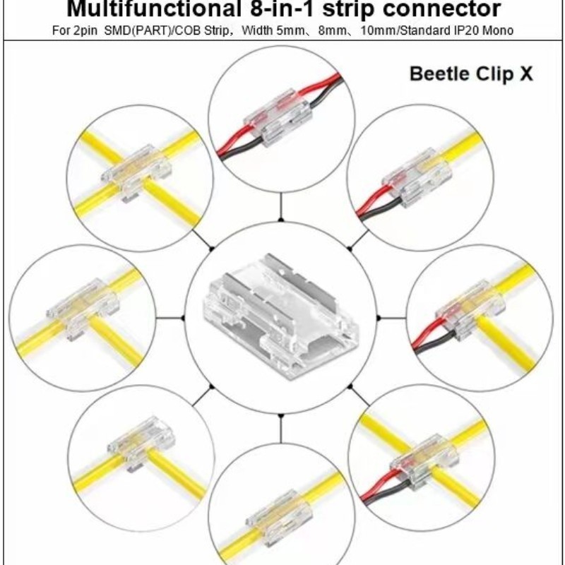 5 ชิ้น/10 ชิ้น COB สายไฟ LED 5 มม.8 มม.10 มม.การเชื่อมต่อ Solderless Mini Buckle FCOB RGB CCT ไฟ LED Strip 2pin 3pin 4 ขาไม่มี Dark Area Connector Easy Universal Connectors