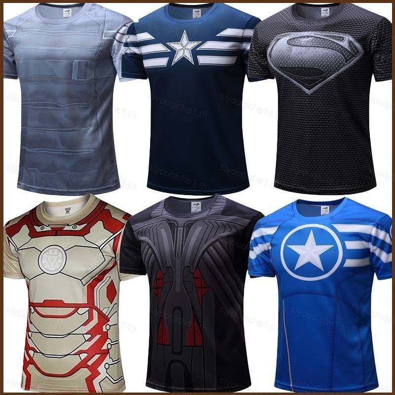 SY1 The Avengers เสื้อยืดคอสเพลย์เสื้อแขนสั้นผู้ชาย Marvel Iron Man Superman แฟชั่น Tee เสื้อ Plus ขนาด