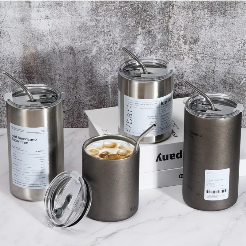 แก้วเก็บความเย็นสเตนเลส พร้อมหลอดดูด ความจุขนาด600ml/320ml #X-0001