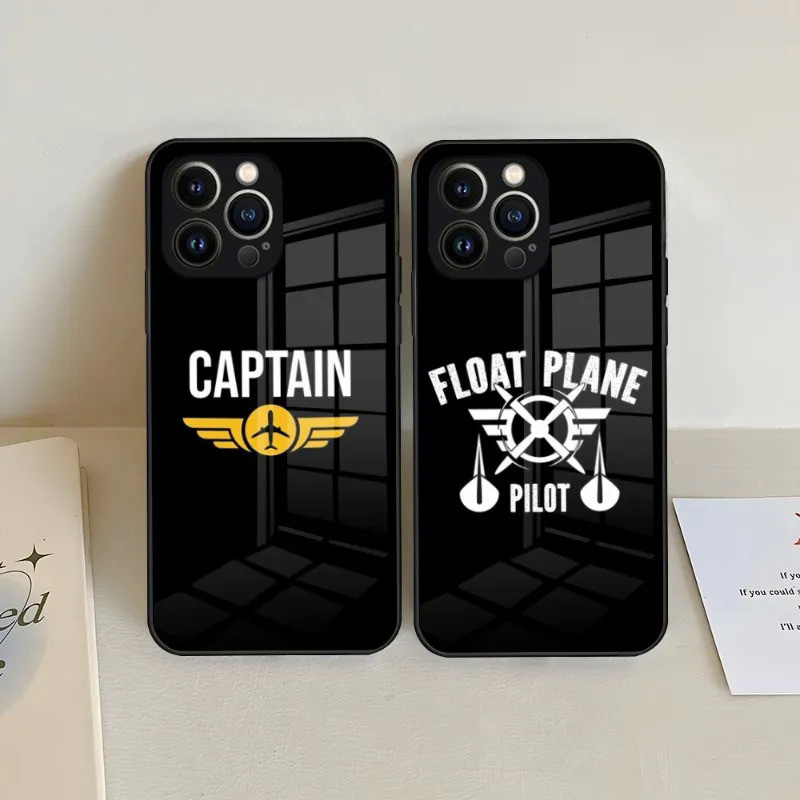 BK-1 เครื่องบิน Pilot Epaulette เคสโทรศัพท์กระจกนิรภัยสําหรับ IPhone 13 14 12 11 Pro XS Max Plus Min