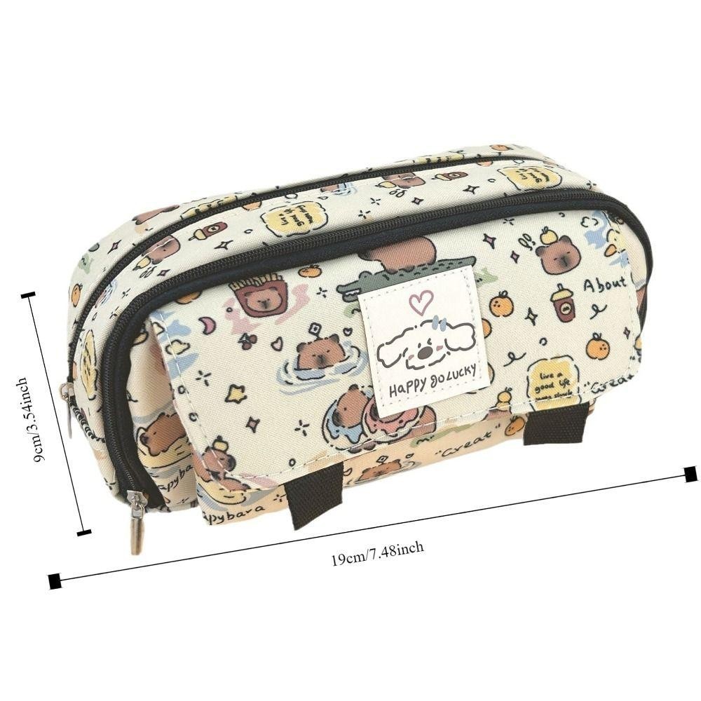 กระเป๋าปากกา ROSE, Flip Over Capybara การ์ตูนพิมพ์ดินสอ,แบบพกพา Multi-functional ความจุขนาดใหญ่กระเป๋าเก็บเครื่องเขียนสําหรับของขวัญนักเรียน