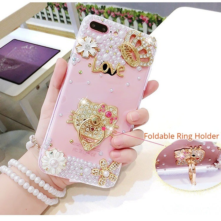 SAMSUNG ใหม่หรูหราrhinestoneเคสโทรศัพท์สําหรับsamsung Galaxy A05 A05S A15 A25 A35 A13 A14 A24 A34 A52 A54 หมายเหตุ 20 Ultraพับผู้ถือแหวนน่ารักโทรศัพท์มือถือฝาครอบ