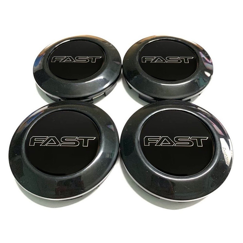 (FT) รถ 4 PC 76 มม./72 มม. FAST โลโก้สีดําเงินรถดัดแปลงฝาครอบศูนย์ล้อขอบ Hub CAP Center CAP สําหรับ 