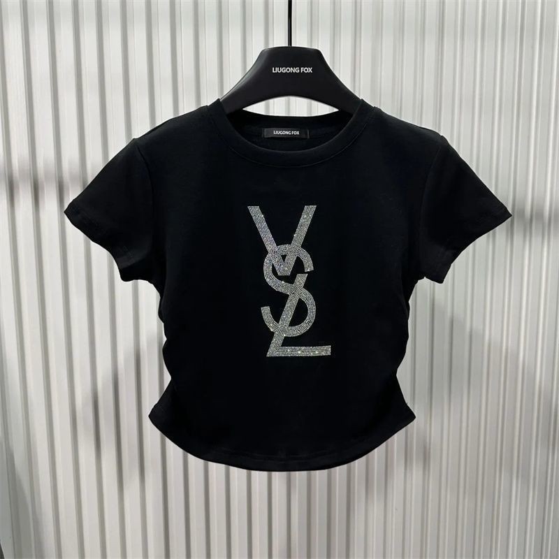 ฤดูร้อนสไตล์ใหม่ Paris Street สวมใส่เสื้อยืดแขนสั้นผู้หญิง High-End Sense แคบเอว Slimmer ดู